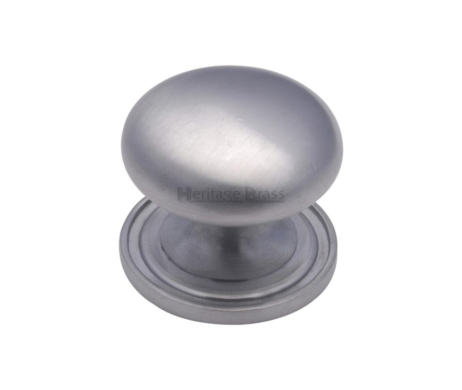 Heritage Brass Satin Chrome Victorian Round Cabinet Knob with Base 38mm