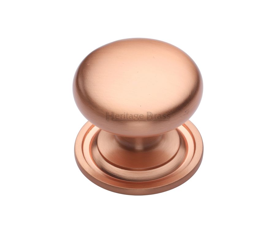 Heritage Brass Satin Rose Gold Victorian Round Cabinet Knob with Base 38mm
