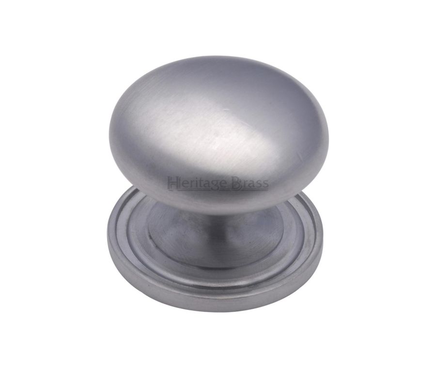 Heritage Brass Satin Chrome Victorian Round Cabinet Knob with Base 48mm