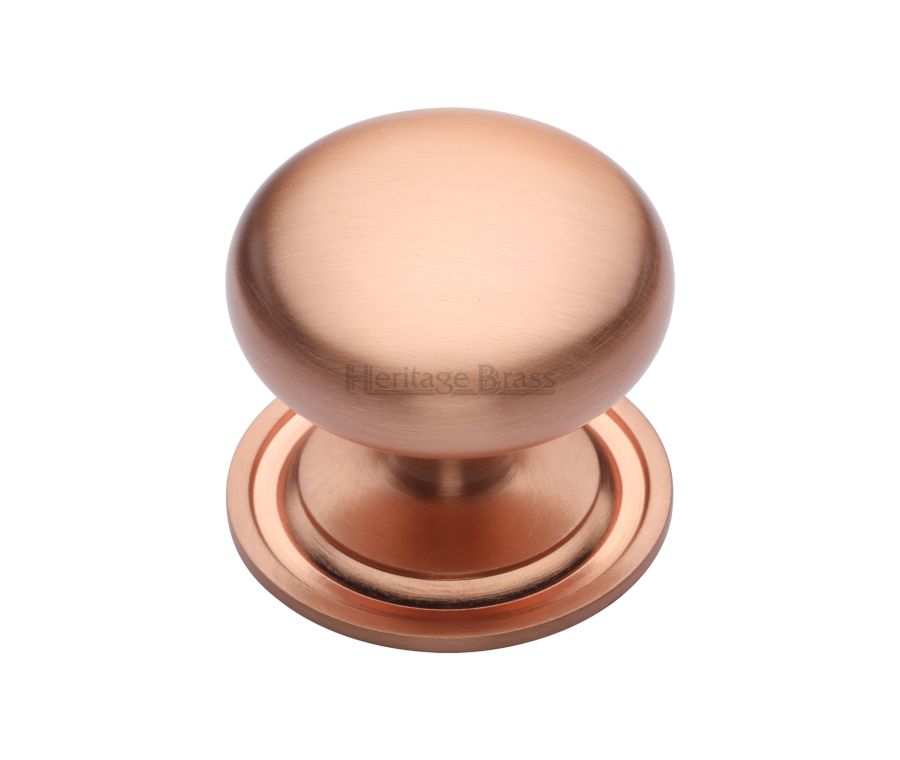 Heritage Brass Satin Rose Gold Victorian Round Cabinet Knob with Base 48mm