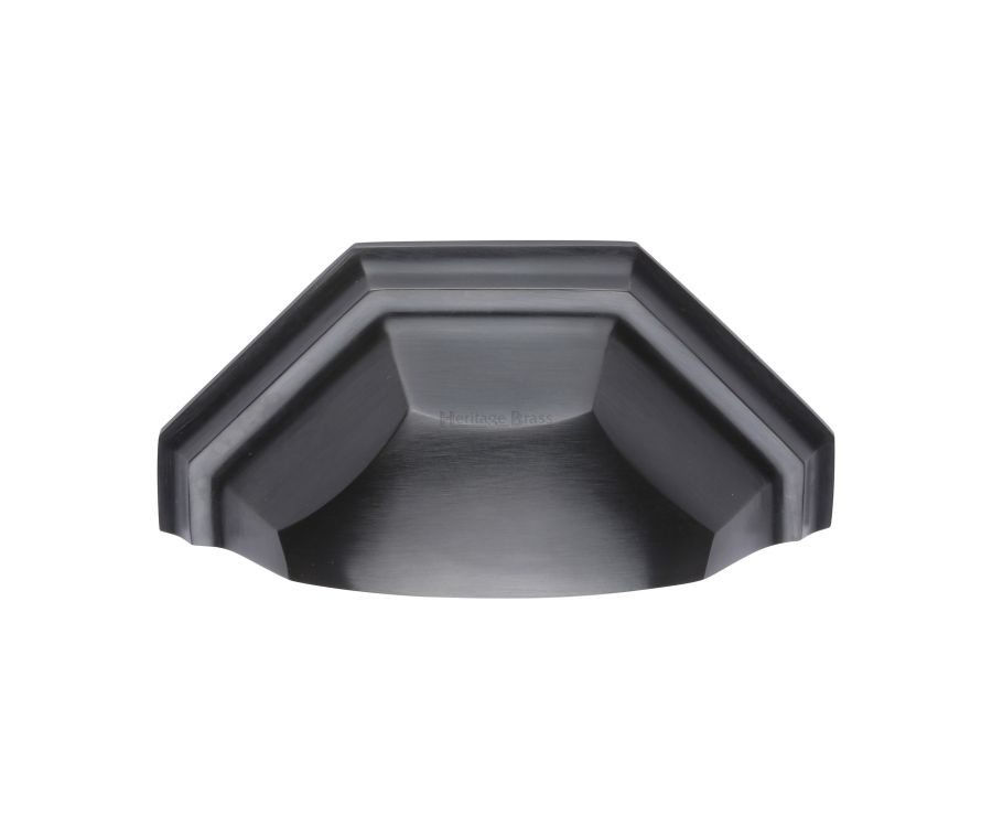 Heritage Brass Matt Black Deco Cabinet Drawer Pull 89mm