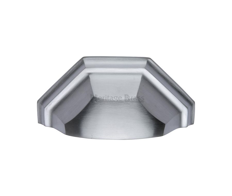 Heritage Brass Satin Chrome Deco Cabinet Drawer Pull 89mm