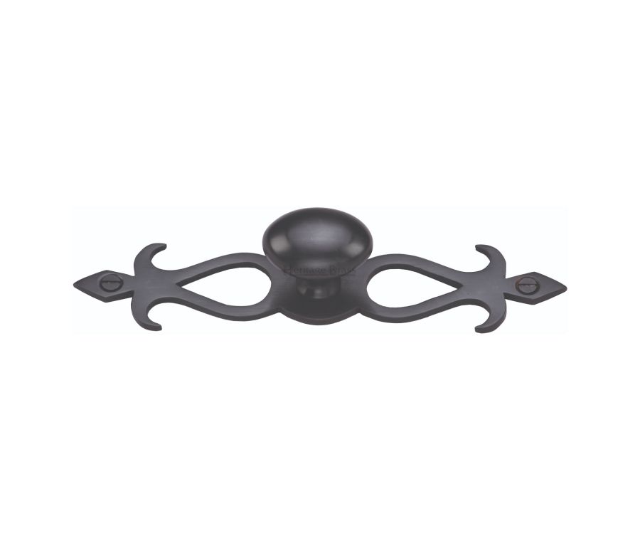 Heritage Brass Matt Black Oval Cabinet Knob with Backplate 32mm