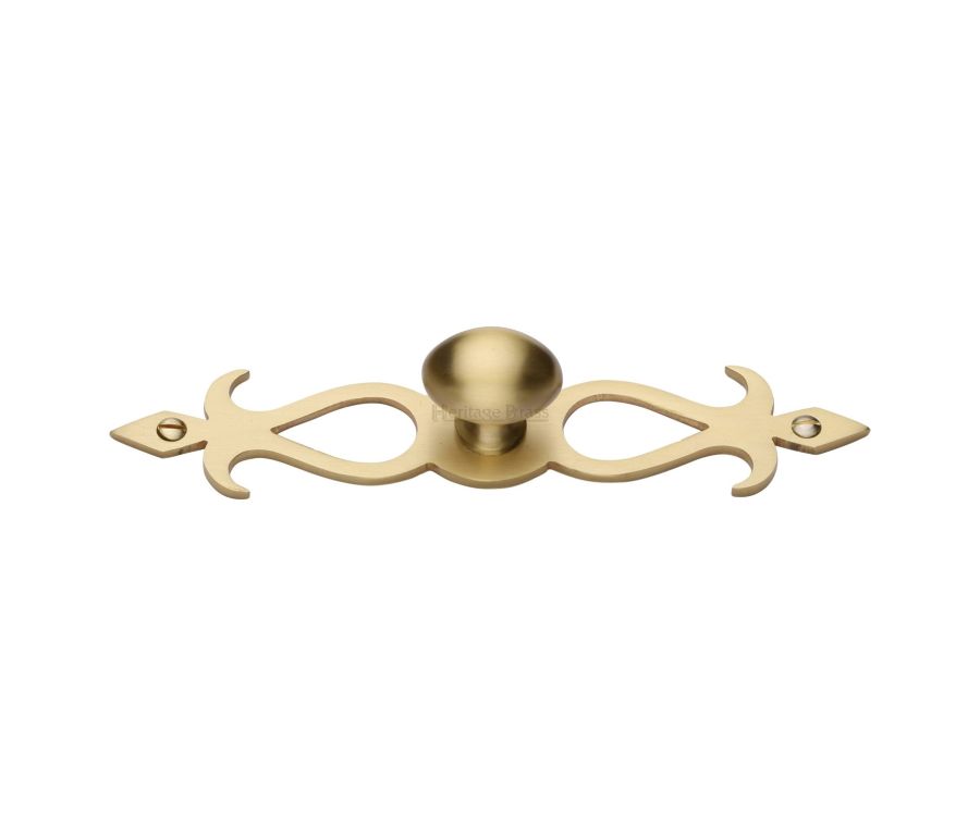 Heritage Brass Satin Brass Oval Cabinet Knob with Backplate 32mm