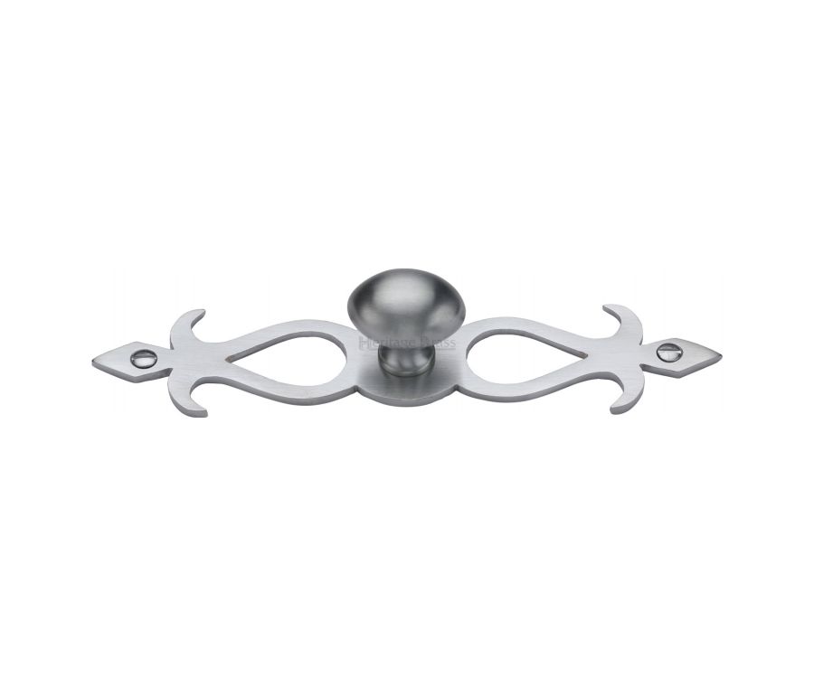 Heritage Brass Satin Chrome Oval Cabinet Knob with Backplate 32mm