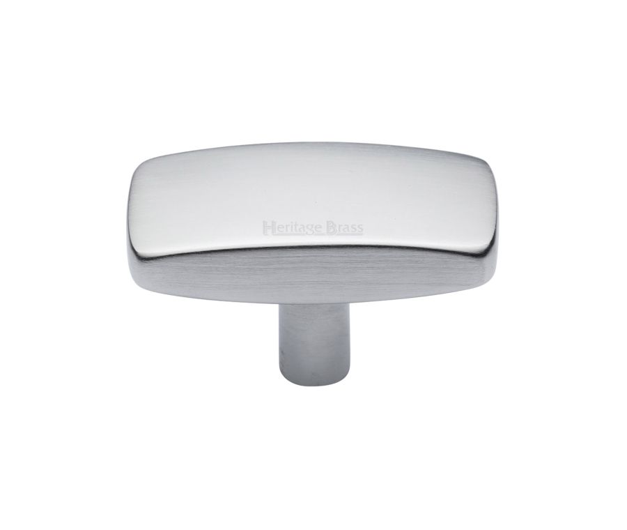 Heritage Brass Satin Chrome Rectangular Cabinet Knob 41mm