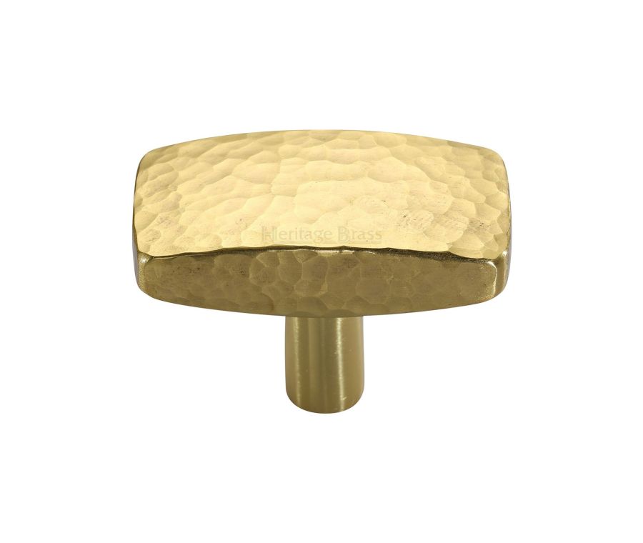 Heritage Brass Polished Brass Rectangular Hammered Cabinet Knob 41mm