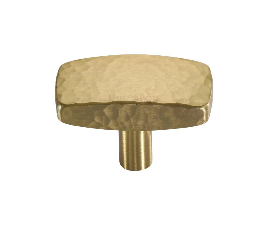 Heritage Brass Satin Brass Rectangular Hammered Cabinet Knob 41mm
