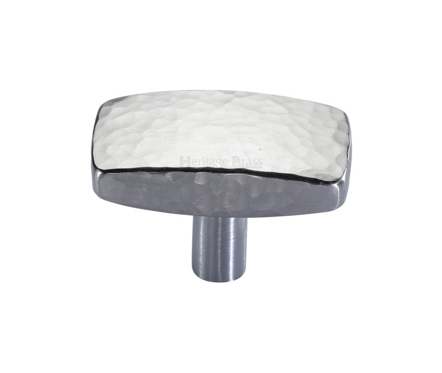 Heritage Brass Satin Chrome Rectangular Hammered Cabinet Knob 41mm