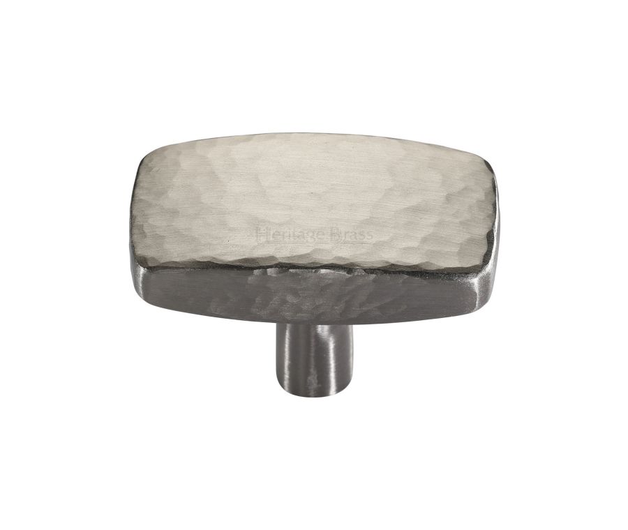 Heritage Brass Satin Nickel Rectangular Hammered Cabinet Knob 41mm