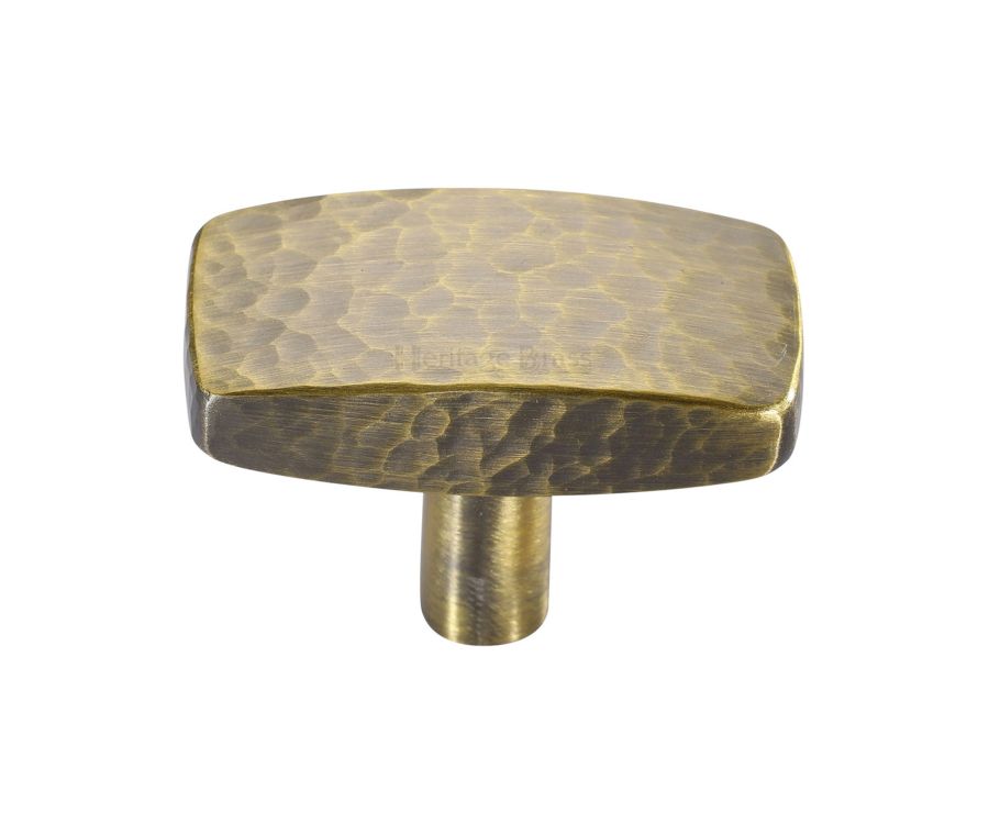 Heritage Brass Antique Brass Rectangular Hammered Cabinet Knob 47mm