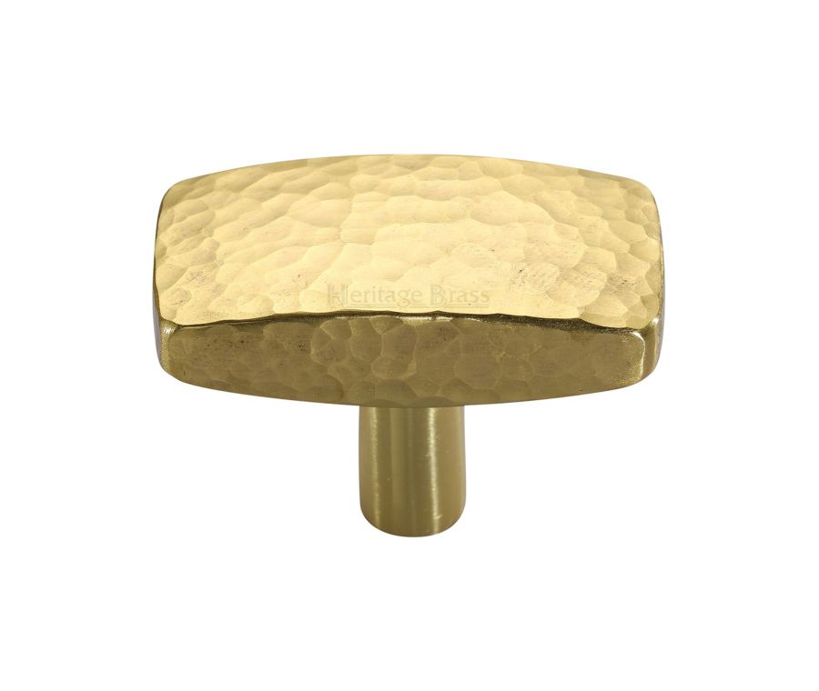 Heritage Brass Polished Brass Rectangular Hammered Cabinet Knob 47mm