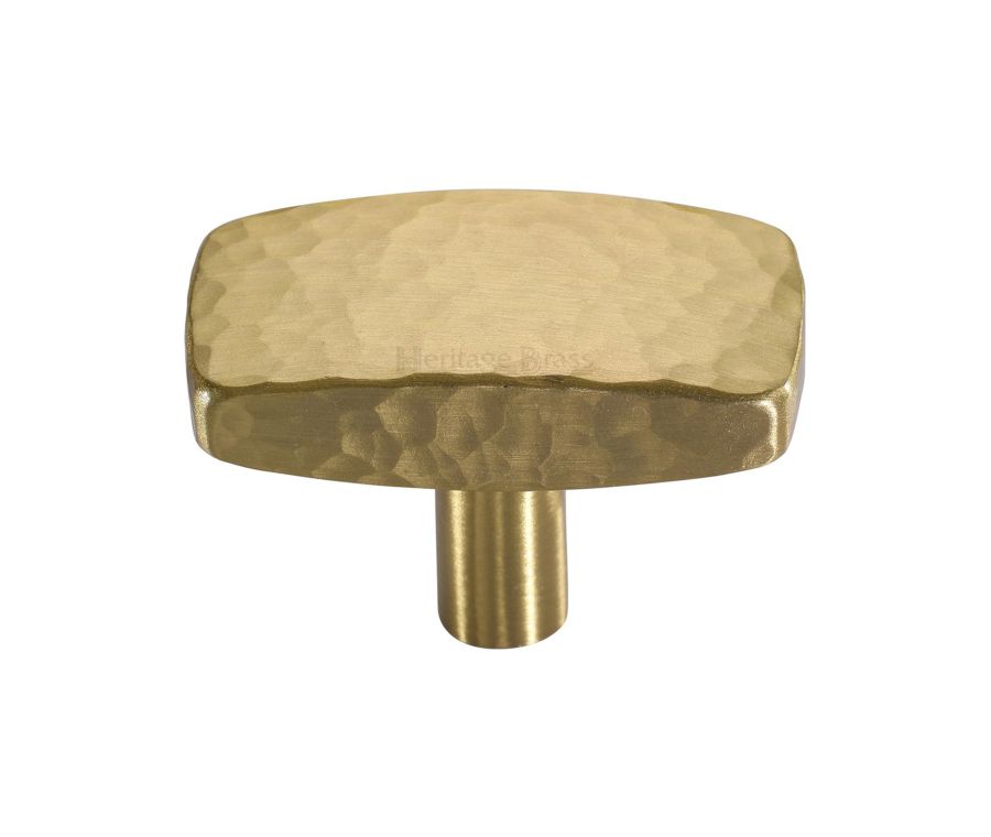 Heritage Brass Satin Brass Rectangular Hammered Cabinet Knob 47mm