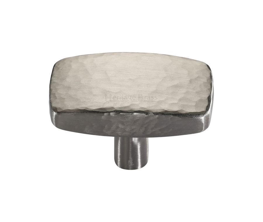 Heritage Brass Satin Nickel Rectangular Hammered Cabinet Knob 47mm