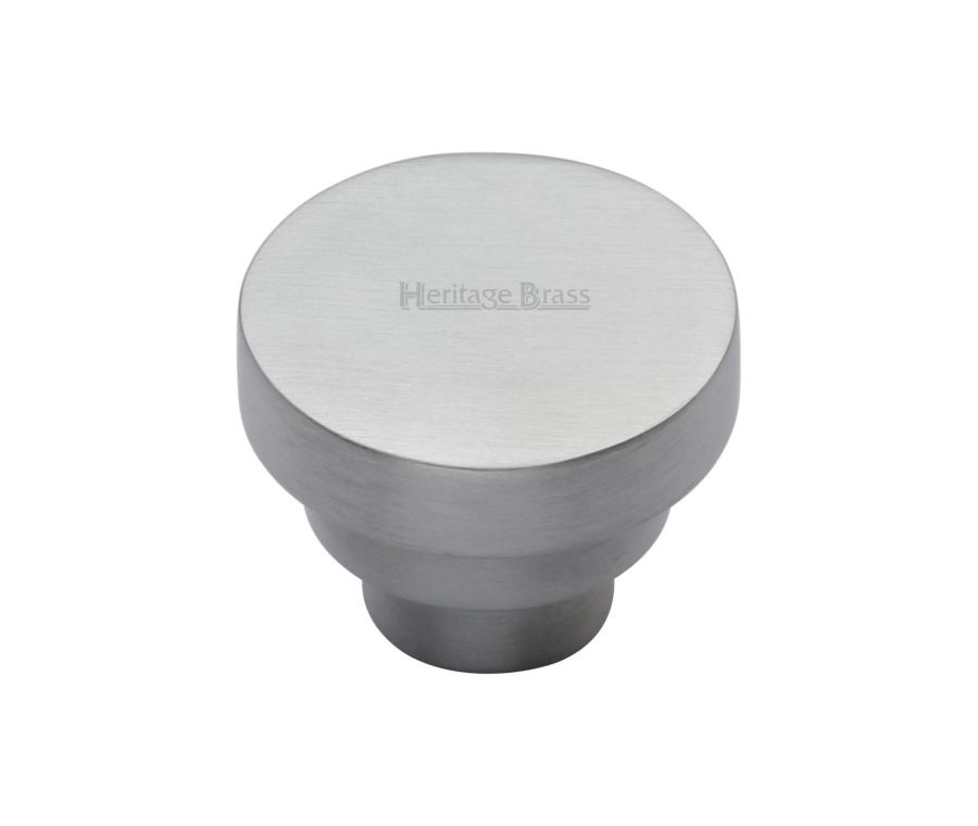Heritage Brass Satin Chrome Round Stepped Cabinet Knob 32mm