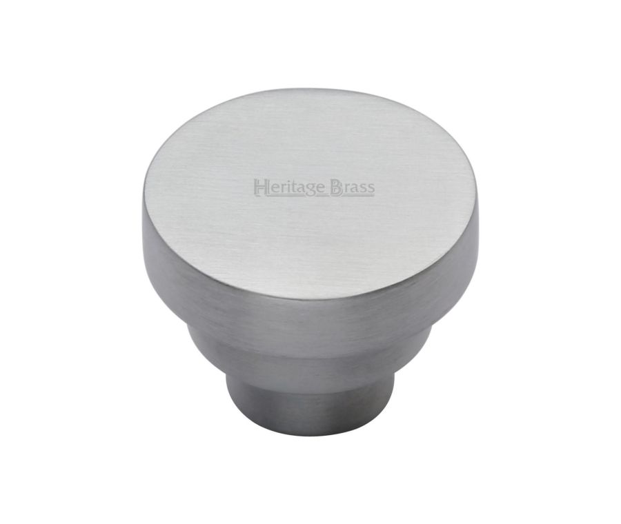 Heritage Brass Satin Chrome Round Stepped Cabinet Knob 38mm