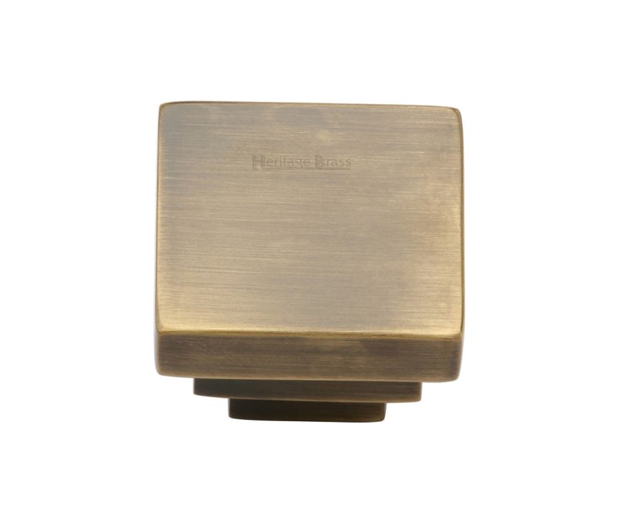 Heritage Brass Antique Brass Square Stepped Cabinet Knob 32mm