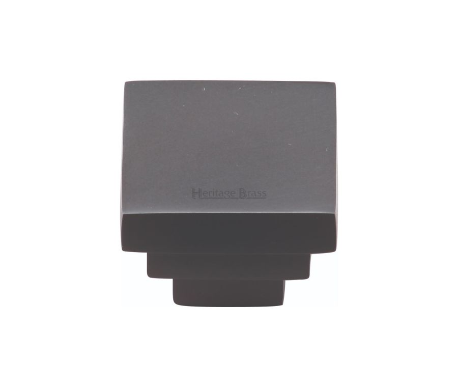 Heritage Brass Matt Black Square Stepped Cabinet Knob 32mm