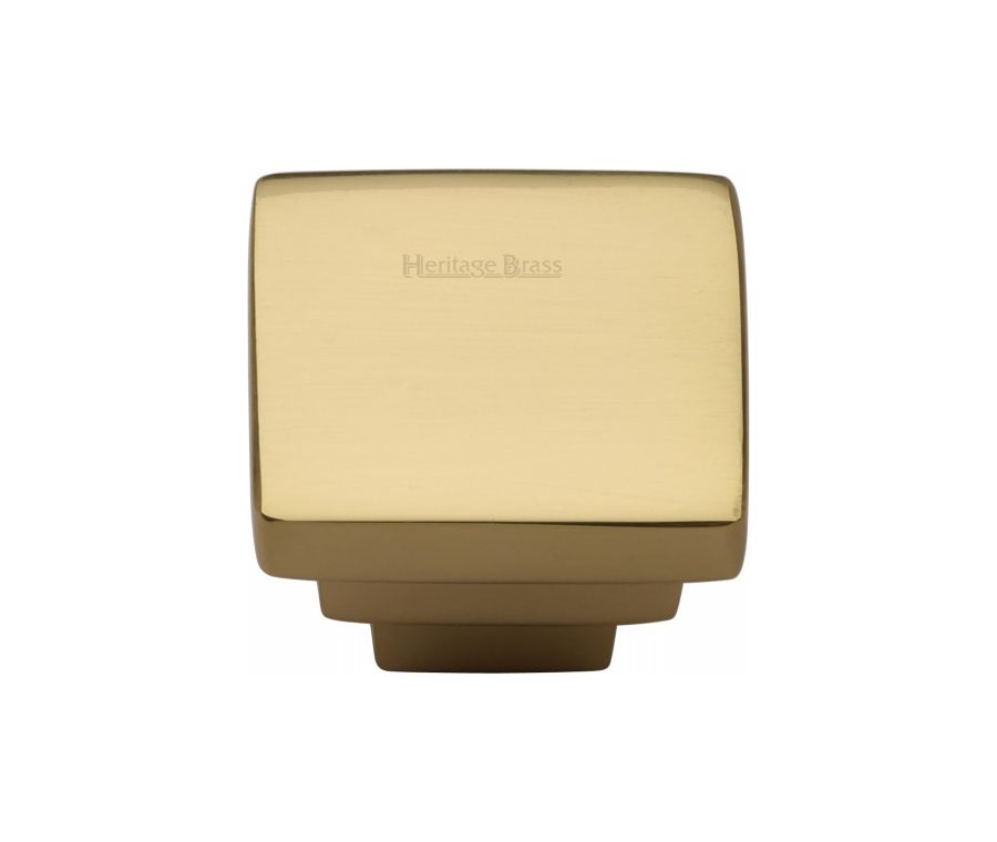 Heritage Brass Polished Brass Square Stepped Cabinet Knob 32mm