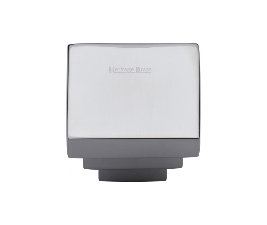 Heritage Brass Polished Chrome Square Stepped Cabinet Knob 32mm