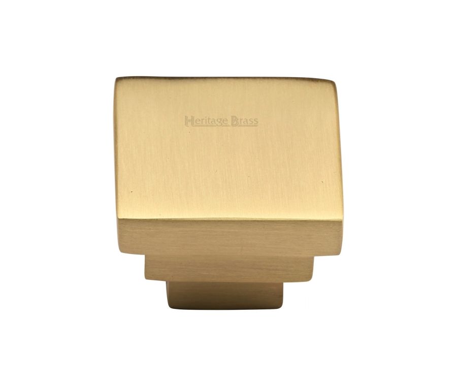 Heritage Brass Satin Brass Square Stepped Cabinet Knob 32mm