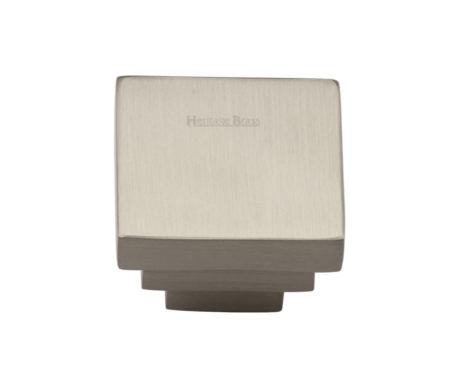 Heritage Brass Satin Nickel Square Stepped Cabinet Knob 32mm