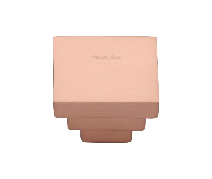 Heritage Brass Satin Rose Gold Square Stepped Cabinet Knob 32mm