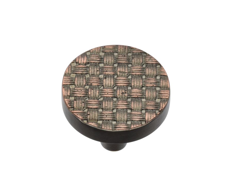 Heritage Brass Aged Copper Round Weave Cabinet Knob 32mm