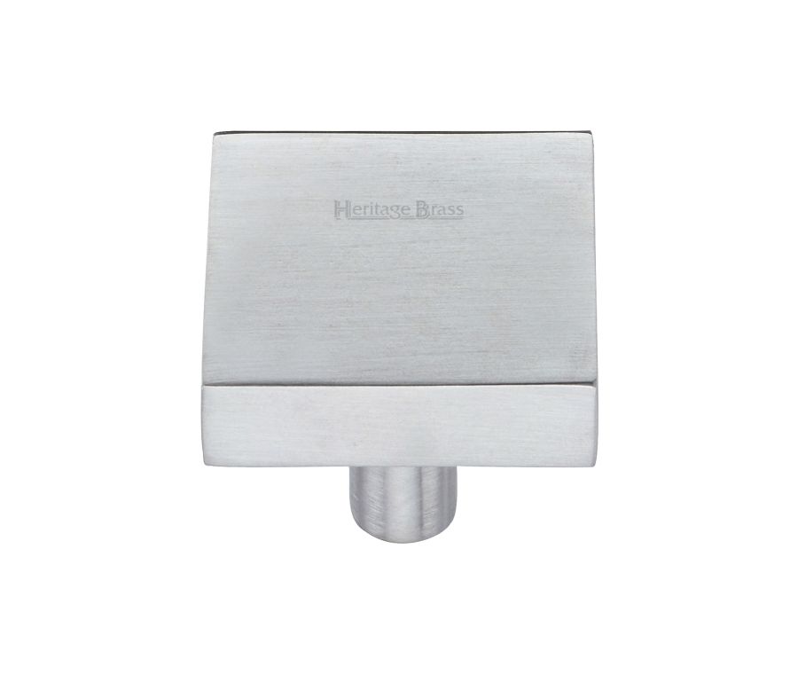 Heritage Brass Satin Chrome Square Design Cabinet Knob 32mm