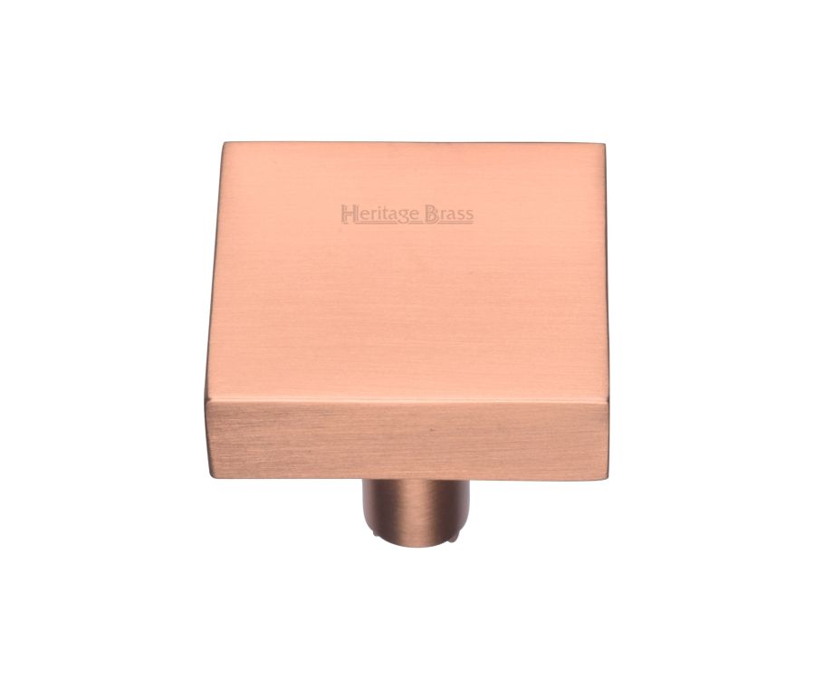 Heritage Brass Satin Rose Gold Square Design Cabinet Knob 32mm