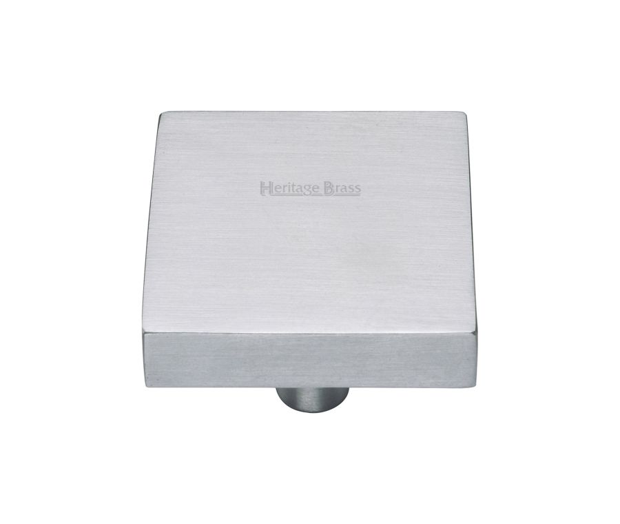 Heritage Brass Satin Chrome Square Design Cabinet Knob 38mm