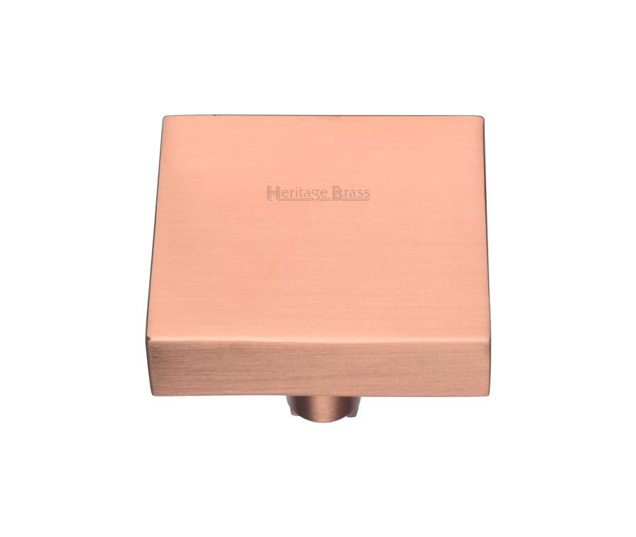 Heritage Brass Satin Rose Gold Square Design Cabinet Knob 38mm