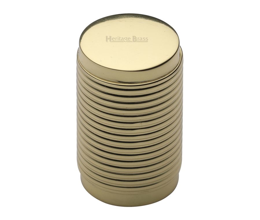 Heritage Brass Polished Brass Cylindric Ribbed Cabinet Knob 21mm