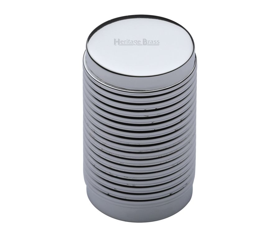 Heritage Brass Polished Chrome Cylindric Ribbed Cabinet Knob 21mm