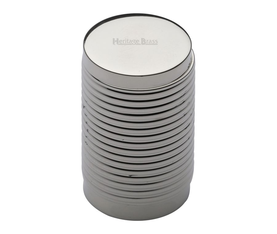 Heritage Brass Polished Nickel Finish Cylindric Ribbed Cabinet Knob 21mm
