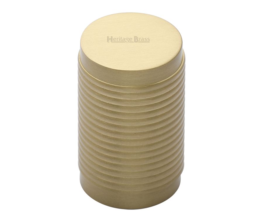 Heritage Brass Satin Brass Cylindric Ribbed Cabinet Knob 21mm