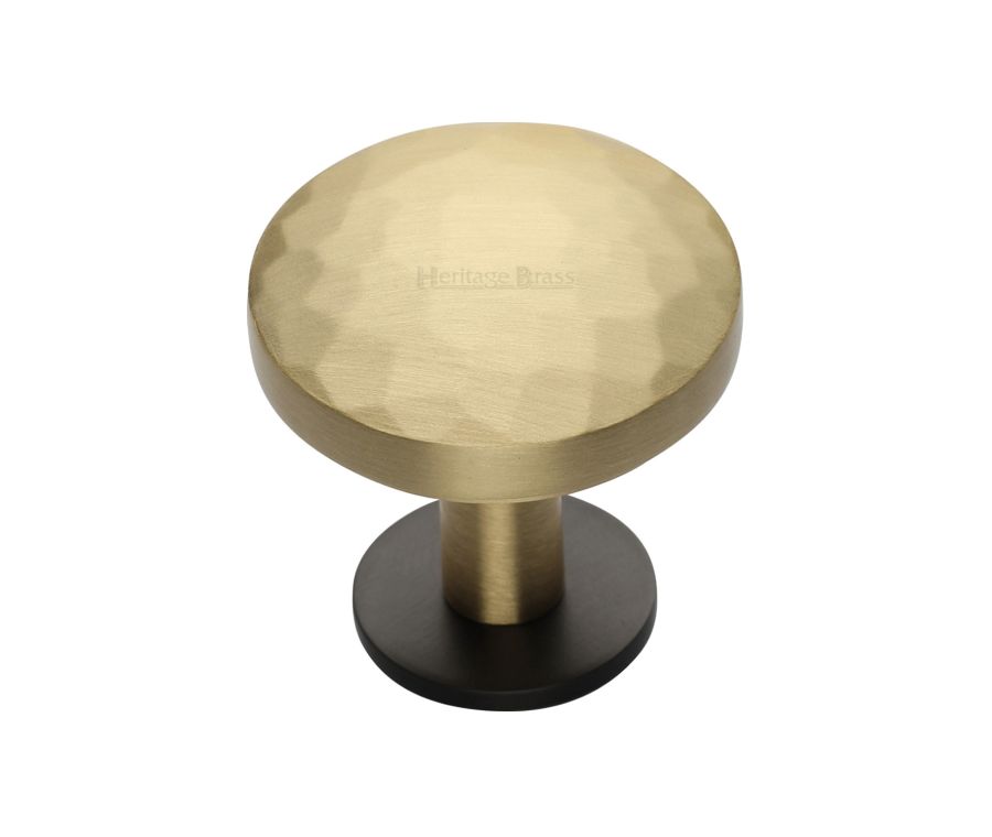 Heritage Brass Matt Bronze/Satin Brass Round Hammered Cabinet Knob with Rose 32mm