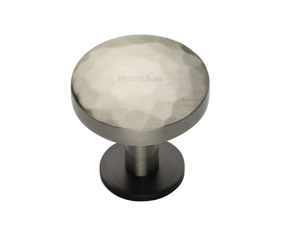 Heritage Brass Matt Bronze/Satin Nickel Round Hammered Cabinet Knob with Rose 32mm