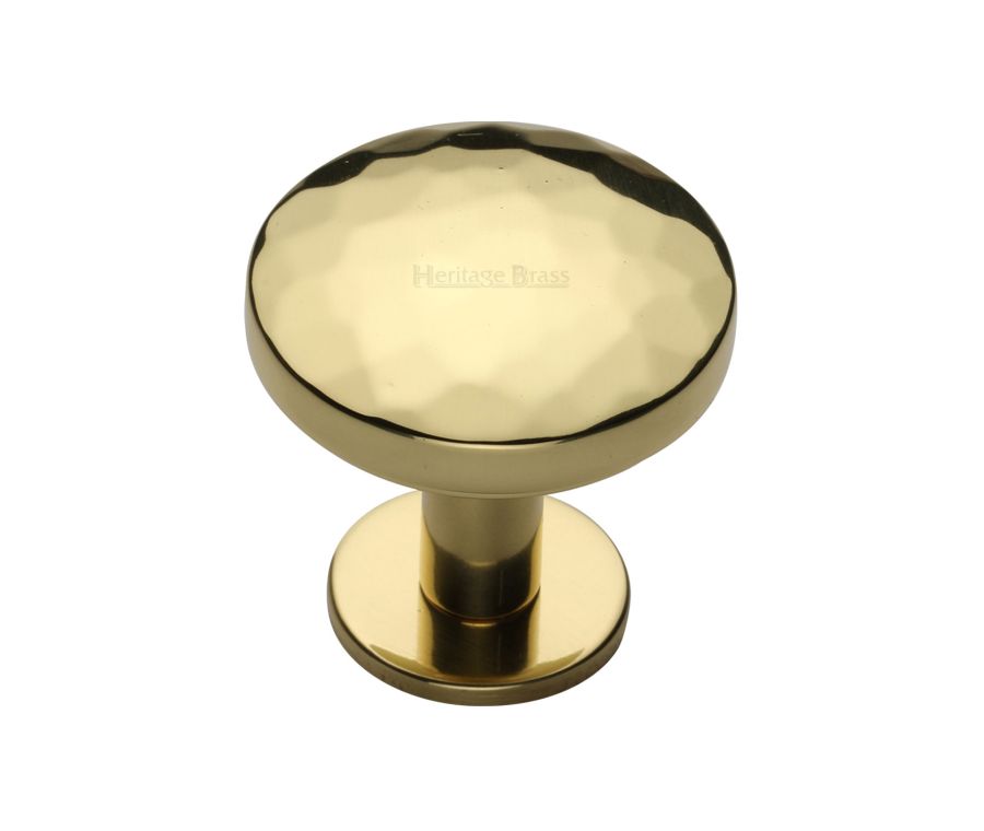 Heritage Brass Polished Brass Round Hammered Cabinet Knob with Rose 32mm
