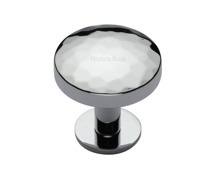 Heritage Brass Polished Chrome Round Hammered Cabinet Knob with Rose 32mm
