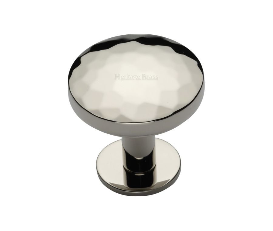 Heritage Brass Polished Nickel Finish Round Hammered Cabinet Knob with Rose 32mm