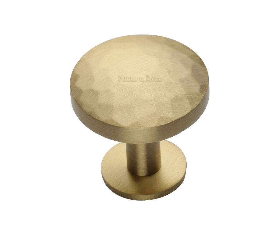 Heritage Brass Satin Brass Round Hammered Cabinet Knob with Rose 32mm