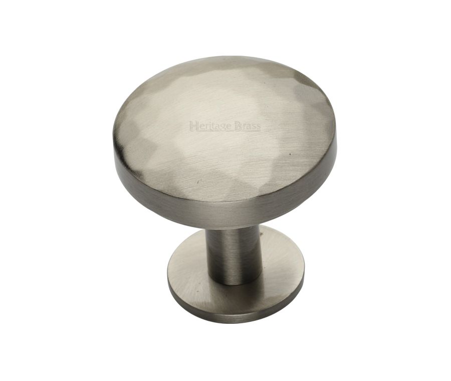 Heritage Brass Satin Nickel Round Hammered Cabinet Knob with Rose 32mm