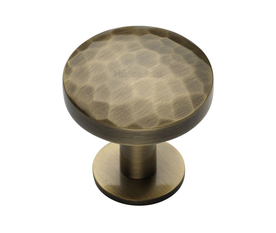 Heritage Brass Antique Brass Round Hammered Cabinet Knob with Rose 38mm