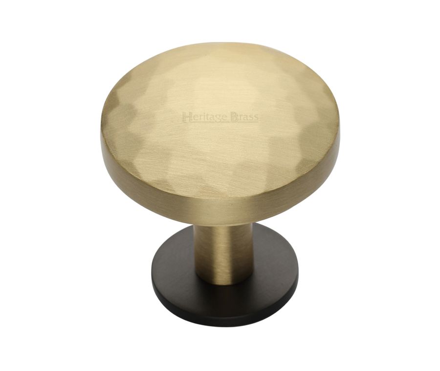 Heritage Brass Matt Bronze/Satin Brass Round Hammered Cabinet Knob with Rose 38mm