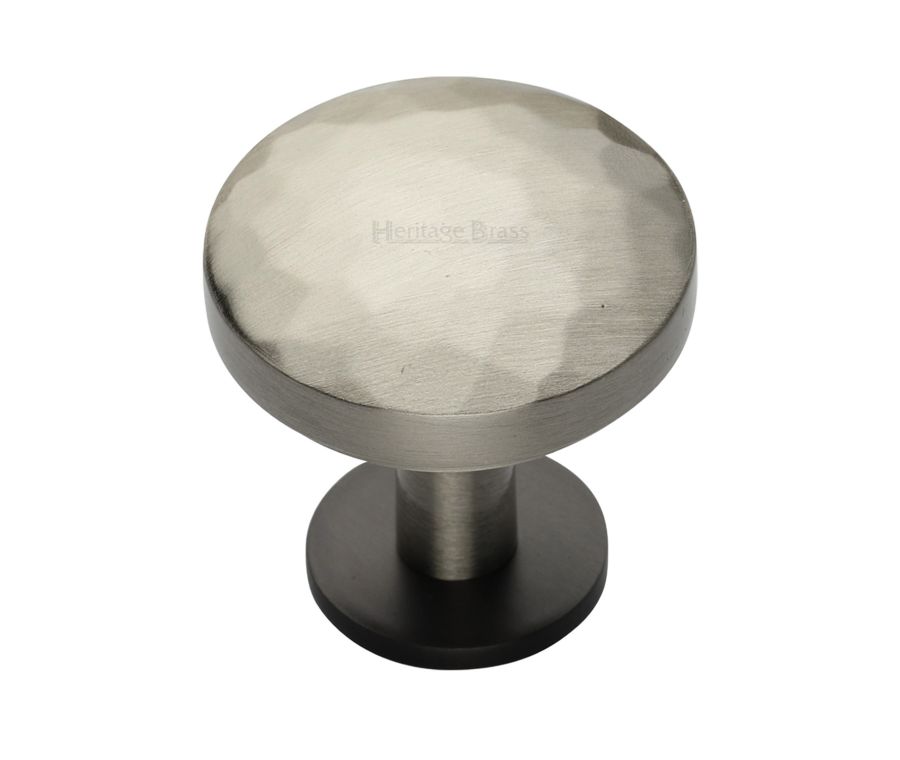 Heritage Brass Matt Bronze/Satin Nickel Round Hammered Cabinet Knob with Rose 38mm
