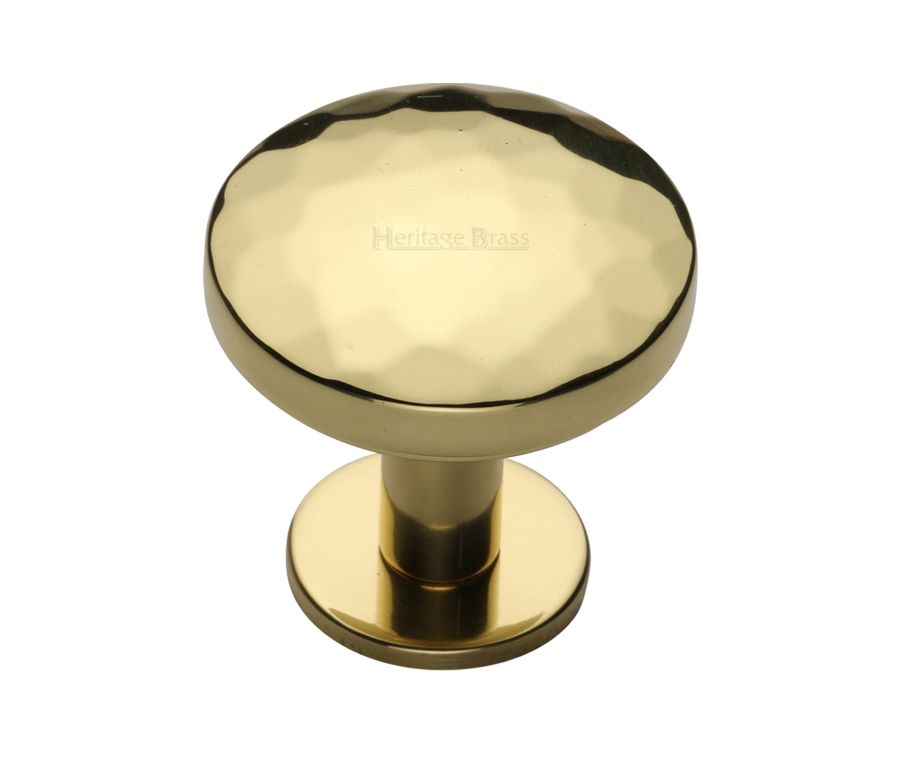Heritage Brass Polished Brass Round Hammered Cabinet Knob with Rose 38mm