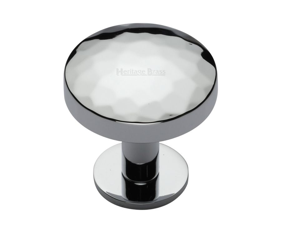 Heritage Brass Polished Chrome Round Hammered Cabinet Knob with Rose 38mm