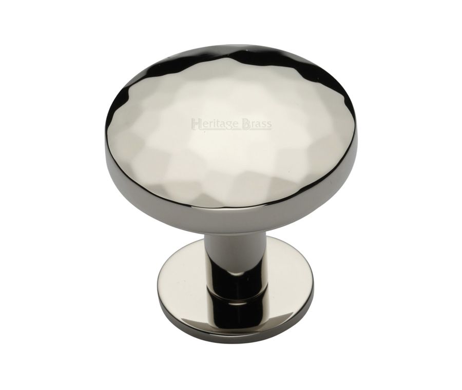 Heritage Brass Polished Nickel Finish Round Hammered Cabinet Knob with Rose 38mm