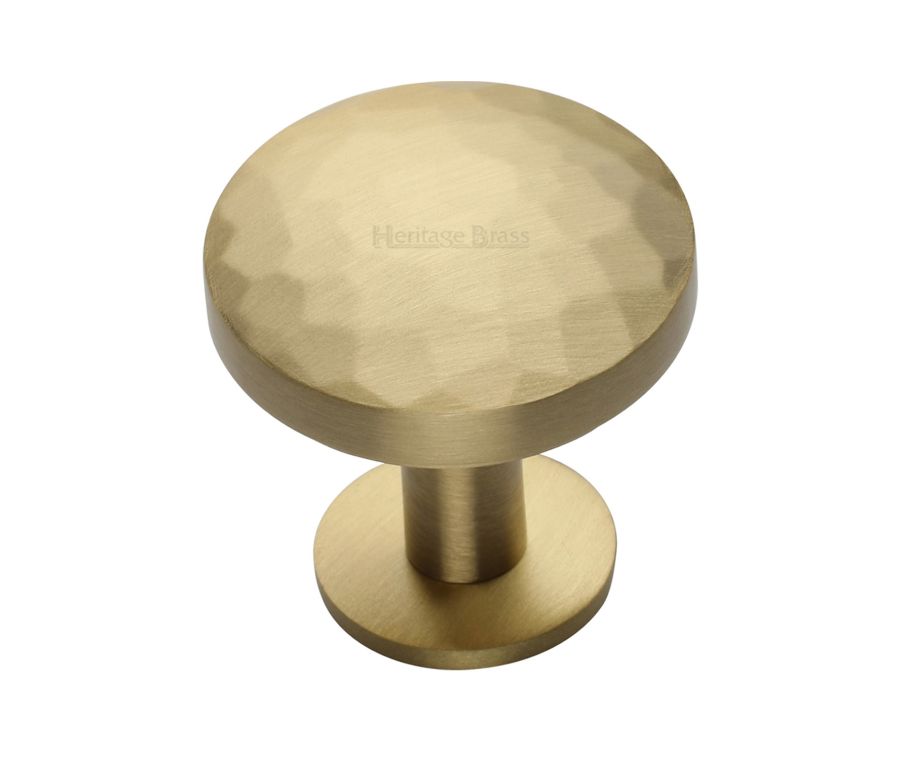 Heritage Brass Satin Brass Round Hammered Cabinet Knob with Rose 38mm